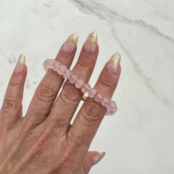 Rose Quartz Gemstone Bead Hand Knotted Bracelet Gold Filled Clasp - Picture 8 of 8